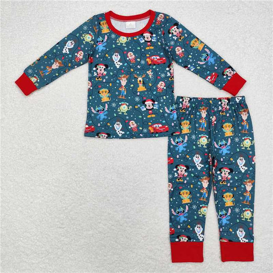 5.28 RTS NO MOQ Baby Boys Sets BLP0747 Christmas Toy Green Cartoon Top Pants Pajamas Clothes Sets