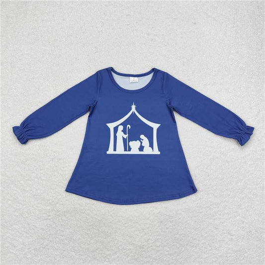 RTS NO MOQ Baby Girls Long Sleeve GT0642 Christmas Nativity Tee Shirts Tops