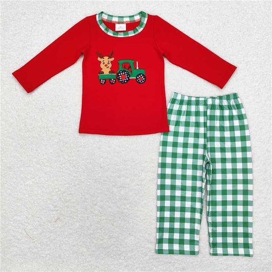 6.26 RTS NO MOQ Baby Boys Sets BLP0611 Christmas Tractor Deer Top Pants Clothes Sets