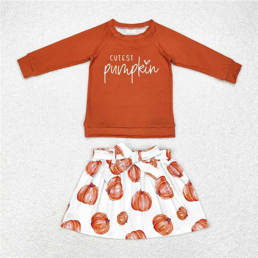 GLD0686 Baby Girls Cutest Pumpkin Shirt Skirts Clothes Sets