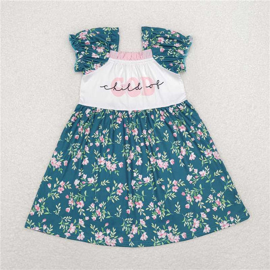 6.21 RTS NO MOQ Summer Baby Girls Dresses GSD1388 Child Of God Knee Length Flowers Dresses