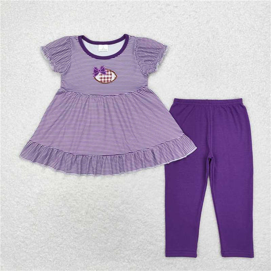RTS NO MOQ Baby Girls Summer Kids Sets GSPO1676 Purple Stripes Football Tunic Legging Clothes Sets