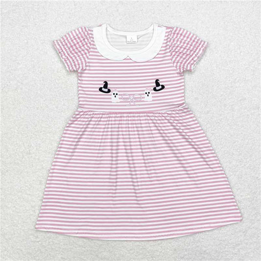 6.21 RTS NO MOQ Summer Baby Girls Dresses GSD1362 Pink Stripes Halloween Ghost Knee Length Dresses