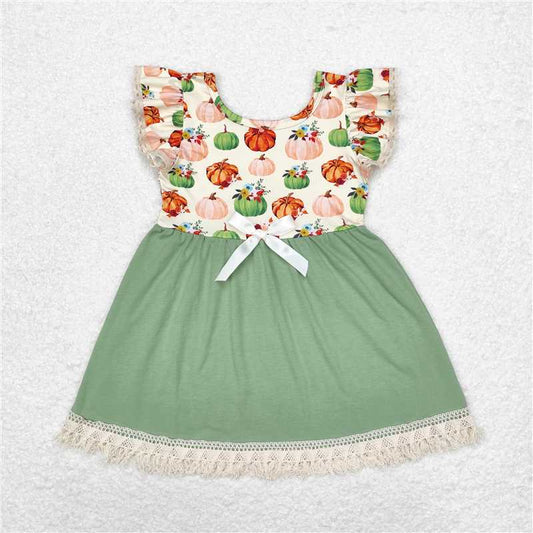6.21 RTS NO MOQ Summer Baby Girls Dresses GSD1326 Pumpkins Flowers Lace Ruffle Knee Length Dresses
