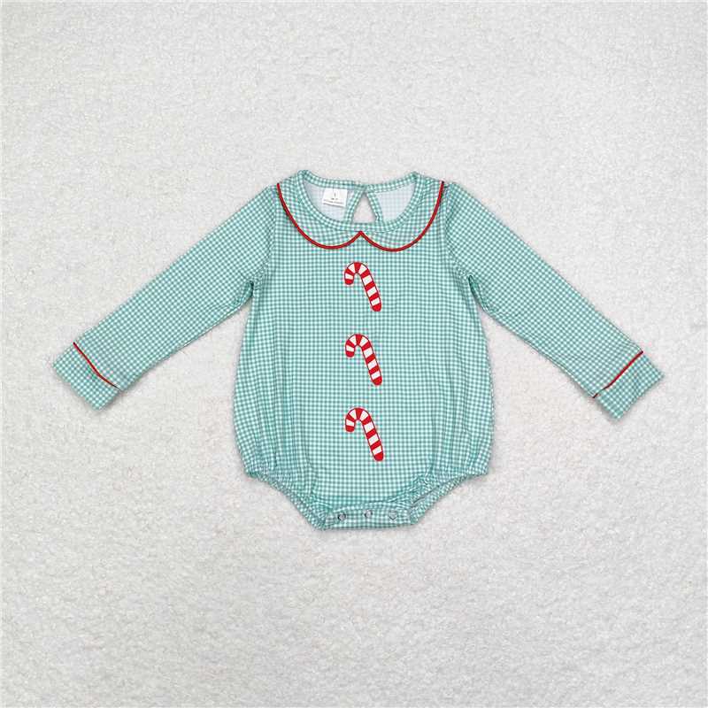 5.19 RTS NO MOQ Baby Girls Bodysuit LR1519 Christmas Candy Cane Long Sleeve Rompers