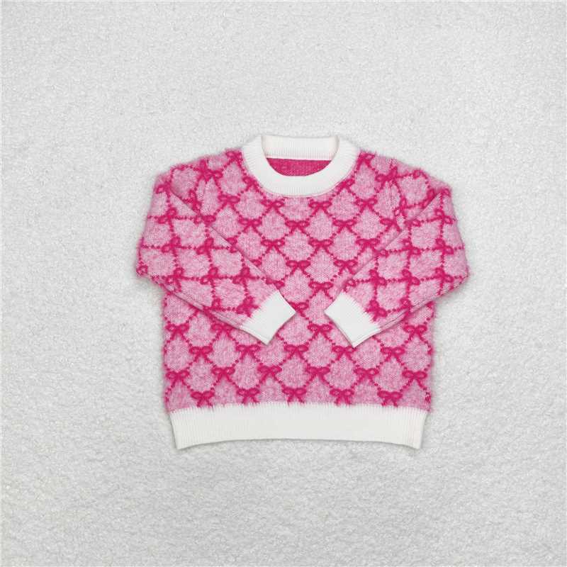 GT0686 Baby Girls Dark Pink Bows Long Sleeve Sweaters