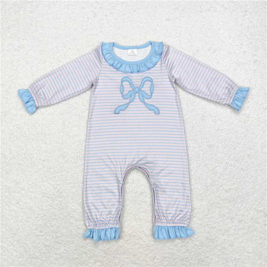 5.19 RTS NO MOQ Baby Girls Bodysuit LR1378 Pink Stripes Big Bow Long Sleeve Rompers