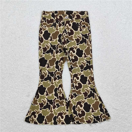 P0529 Baby Girls Camo Duck Fall Bell Flare Denim Pants