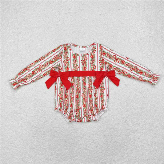 5.14 RTS NO MOQ Baby Girls Bodysuit LR1303 Christmas Red Bows Long Sleeve Rompers