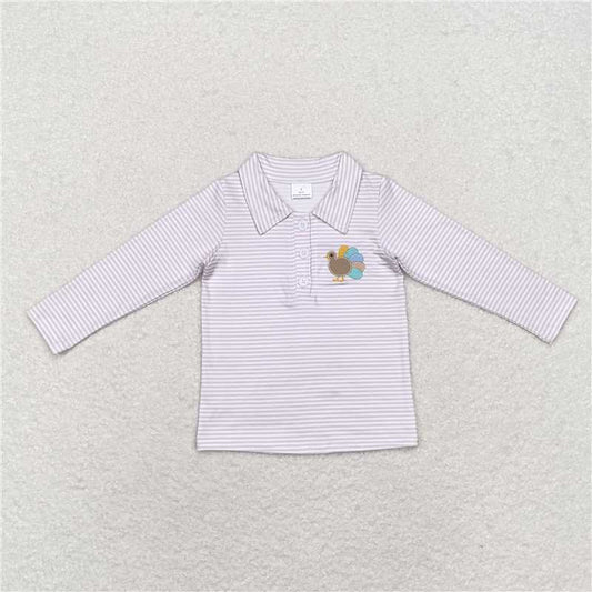 RTS NO MOQ Baby Boys Long Sleeve BT0807 Khaki Turkey Thanksgiving Tee Shirts Tops