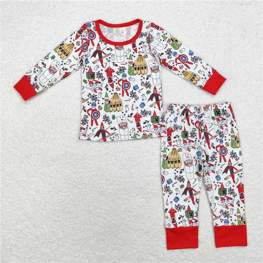 BLP0722 Baby Boys Christmas Shelf Bananas Bamboo Pajamas Clothes Sets