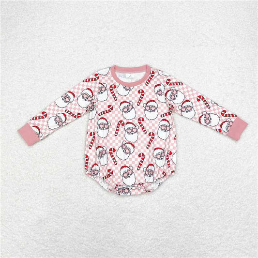 5.15 RTS NO MOQ Baby Boys Bodysuit LR1511 Christmas Pink Plaid Santa Candy Cane Rompers