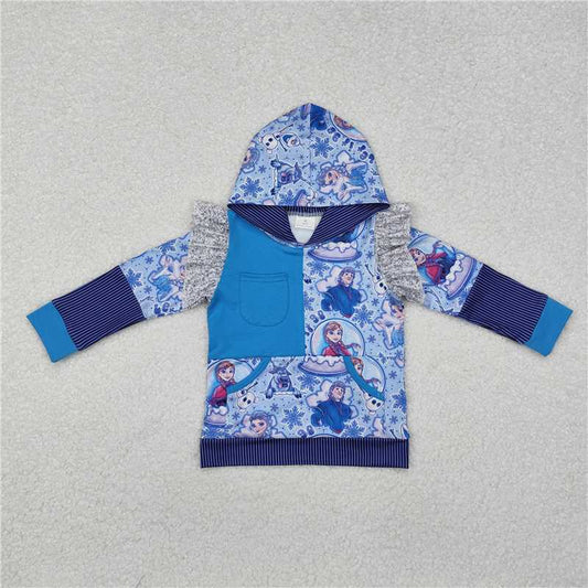 RTS NO MOQ Baby Girls Long Sleeve GT0890 Princess Blue Hooded Tee Shirts Tops