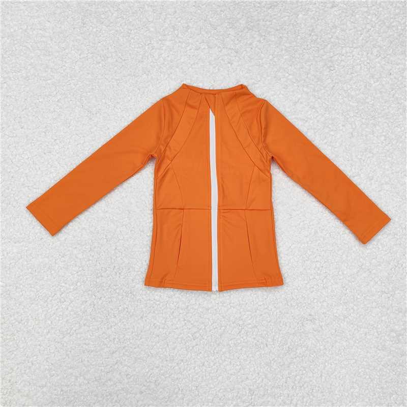RTS NO MOQ Baby Girls Long Sleeve GT0825 Orange Zip Pocket Yoga Active Wear Jackets