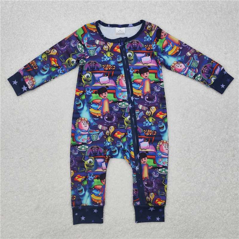 RTS NO MOQ Baby Boys Bodysuit LR2164 Monster Purple Long Sleeve Zip Rompers
