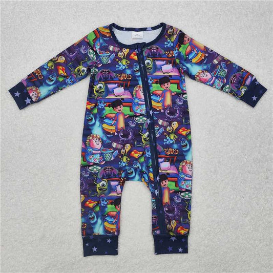 RTS NO MOQ Baby Boys Bodysuit LR2164 Monster Purple Long Sleeve Zip Rompers