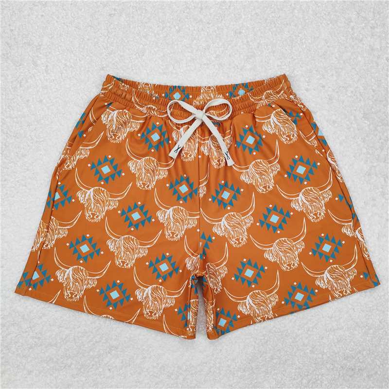RTS NO MOQ Adult Man Summer Pants S0462 Western Cow Aztec Pockets Bottom Trunk Shorts Swimwear