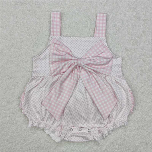 RTS NO MOQ Baby Girls Summer Bodysuit SR2280 Pink Polka Dots Bows Straps Rompers