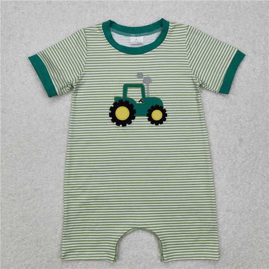RTS NO MOQ Baby Boys Summer Bodysuit SR2431 Short Sleeve Green Tractor Farm Rompers