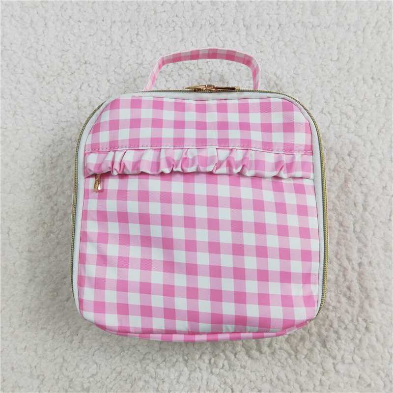 7.8 RTS NO MOQ Baby Kids Backpacks BA0283 Pink Checkered Lunch Dinnder Picnic Thermal Bags Boxes