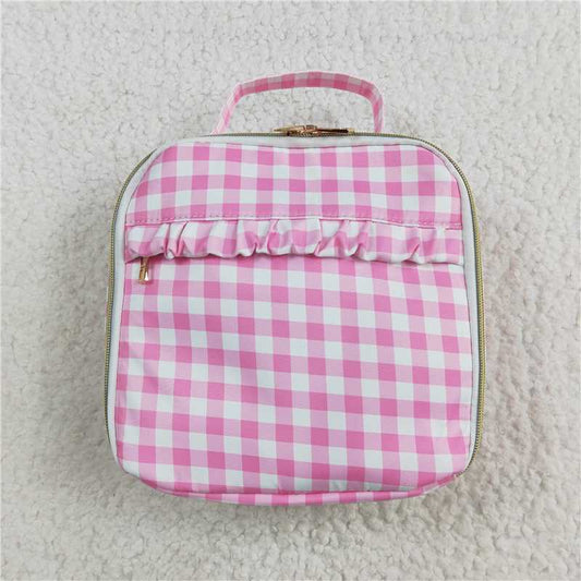 7.8 RTS NO MOQ Baby Kids Backpacks BA0283 Pink Checkered Lunch Dinnder Picnic Thermal Bags Boxes