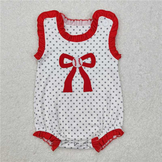 7.11 RTS NO MOQ Summer Baby Girls Bodysuit SR2376 Baseball Bow Sleeveless Rompers