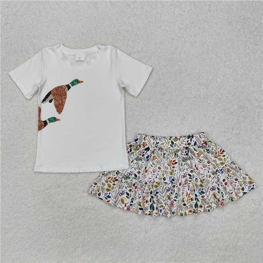 GSD1546 Baby Girls Mallard Duck Shirt Floral Skirt Clothes Sets