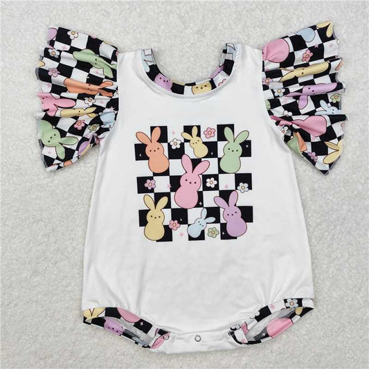 RTS NO MOQ Baby Girls Summer Bodysuit SR2227 Easter Checkered Short Sleeve Rabbits Rompers