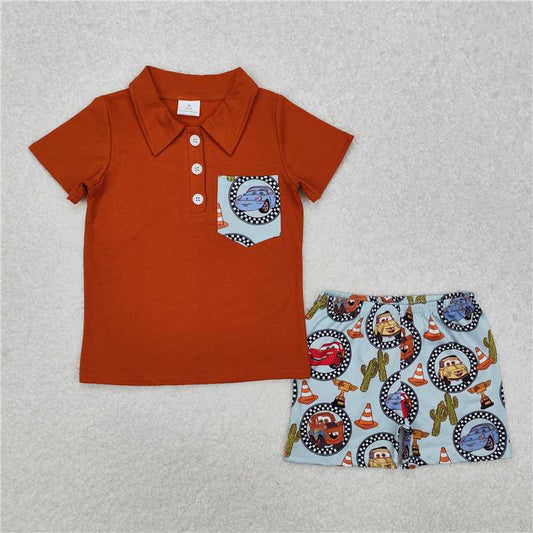 RTS NO MOQ Baby Boys kids Summer sets BSSO1210 Cactus Pocket Brown Short Sleeve Shorts Set