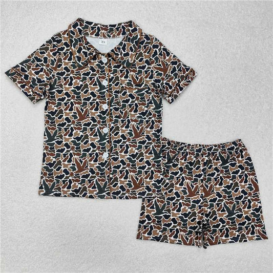 RTS NO MOQ Adult Women Summer Sets GSSO1618 Brown Duck Hunting Camo Buttons Tops Shorts Pajamas