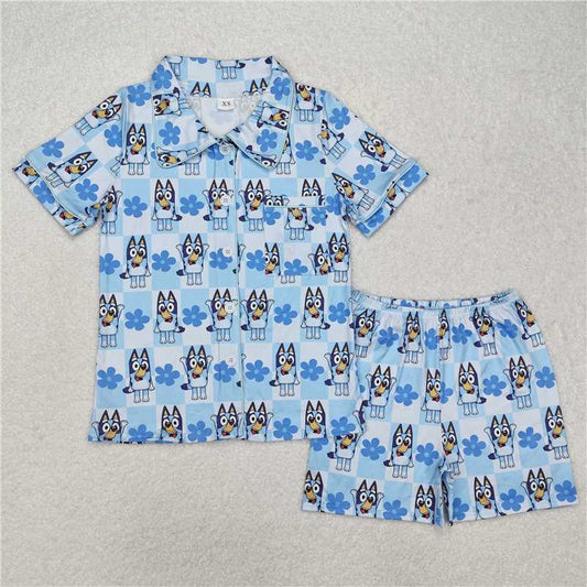 RTS NO MOQ Adult Women Summer Sets GSSO1804 Dogs Checkered Flowers Buttons Tops Shorts Pajamas