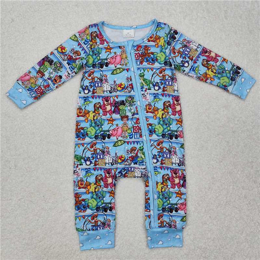 RTS NO MOQ Baby Boys Bodysuit LR2163 Light Blue Long Sleeve Zip Rompers