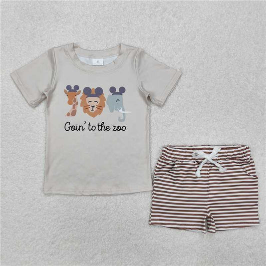 RTS NO MOQ Baby Boys kids Summer sets BSSO1109 Animal Short Sleeve Striped Shorts Set