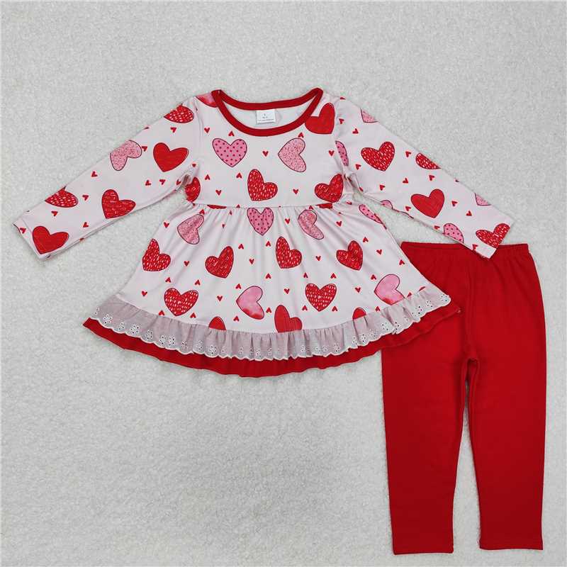 GLP2255 Baby Girls Valentines Hearts Lace Tunic Legging Clothes Sets