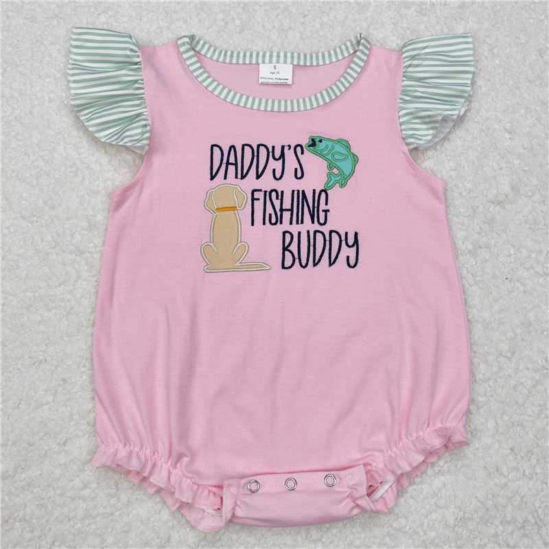 7.11 RTS NO MOQ Summer Baby Girls Bodysuit SR2337 Daddy's Fishing Buddy Pink Rompers