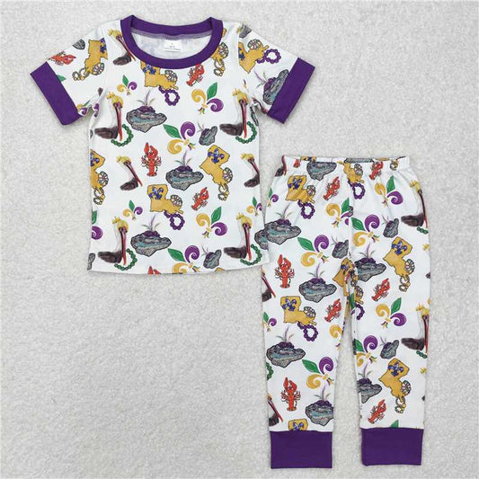 RTS NO MOQ Baby Boys Summer Sets BSPO0546 Mardi Gras Bird Shirt Pants Pajamas Clothes Sets
