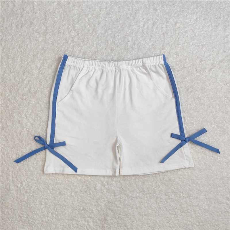 RTS NO MOQ Baby Girls Summer Pants SS0424 White Cotton Bow Sports Shorts Bottoms