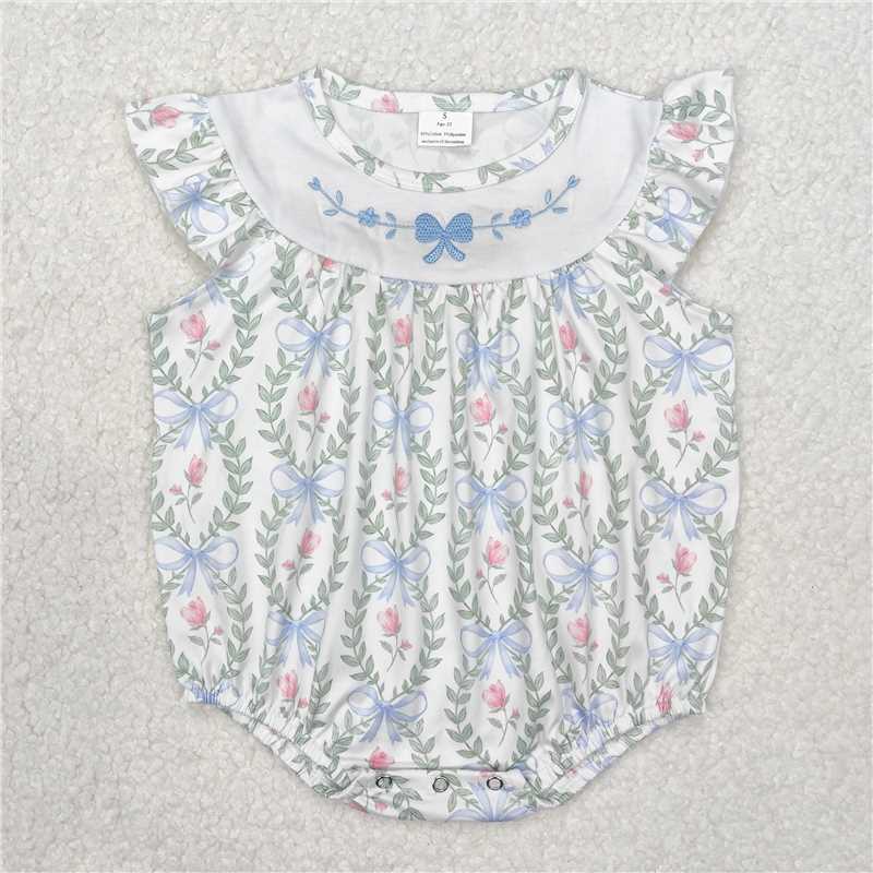 7.11 RTS NO MOQ Summer Baby Girls Bodysuit SR2543 Spring Bows Leaves Rompers