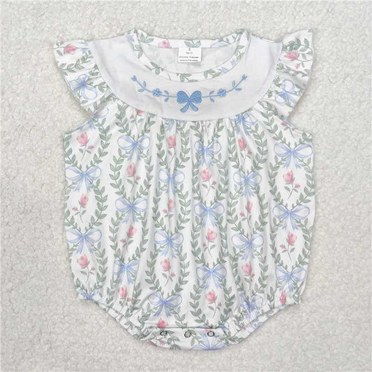 7.11 RTS NO MOQ Summer Baby Girls Bodysuit SR2543 Spring Bows Leaves Rompers