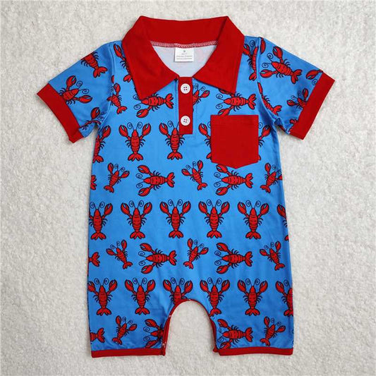 RTS NO MOQ Baby Boys Summer Bodysuit SR2460 Crawfish Red Short Sleeve Pocket Rompers