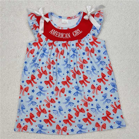 7.9 RTS NO MOQ Summer Baby Girls Dresses GSD1827 American Girl Bows Knee Length Dresses