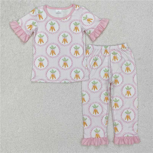 RTS NO MOQ Baby Girls Summer Kids Sets GSPO1992 Spring Easter Carrots Shirt Pants Pajamas Sets