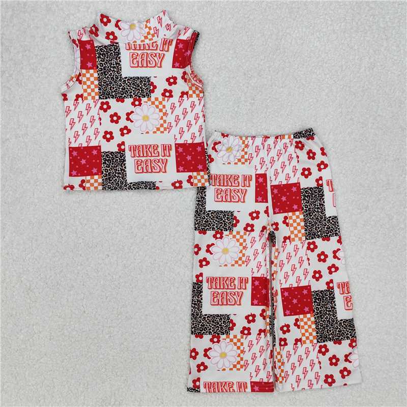 RTS NO MOQ Baby Girls Summer Kids Sets GSPO1952 Western Easy Flowers Top Bell Pants Clothes Sets
