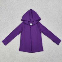 RTS NO MOQ Baby Girls Long sleeve Purple Zip Hooded Tops Yoga Athletic Shirt