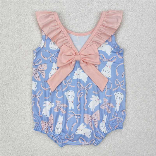 RTS NO MOQ Baby Girls Summer Bodysuit SR2583 Easter Rabbits Bows Sleeveless Rompers