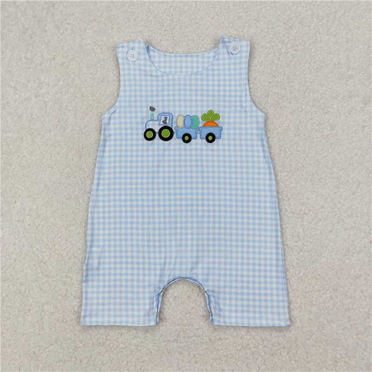 RTS NO MOQ Baby Boys Summer Bodysuit SR2402 Blue Easter Carrots Trucks Sleeveless Rompers