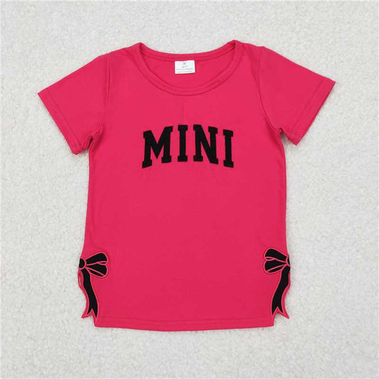 RTS NO MOQ Summer Baby Girls Short Sleeve GT0917 Hot Pink Mini Bow Tee Shirts Tops
