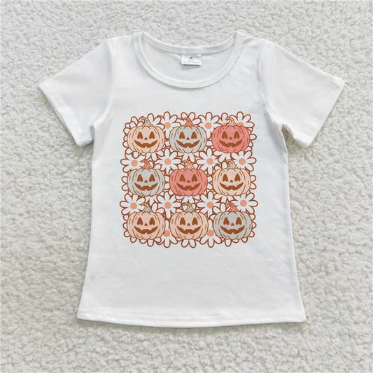 7.24 RTS NO MOQ Summer Baby Girls Short Sleeve GT0290 Flowers Pumpkin Short Sleeve Shirts Tops