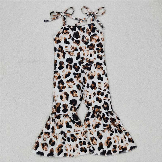 RTS NO MOQ Summer Baby Girls Bodysuit SR0456 Western Leopard Straps Bell Bottom Jumpsuits