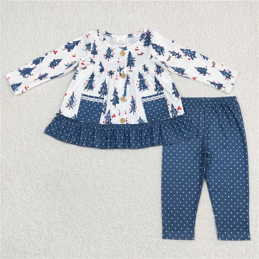 GLP0877 Baby Girls Christmas Tree Pockets Tunic Dots Legging Clothing Sets